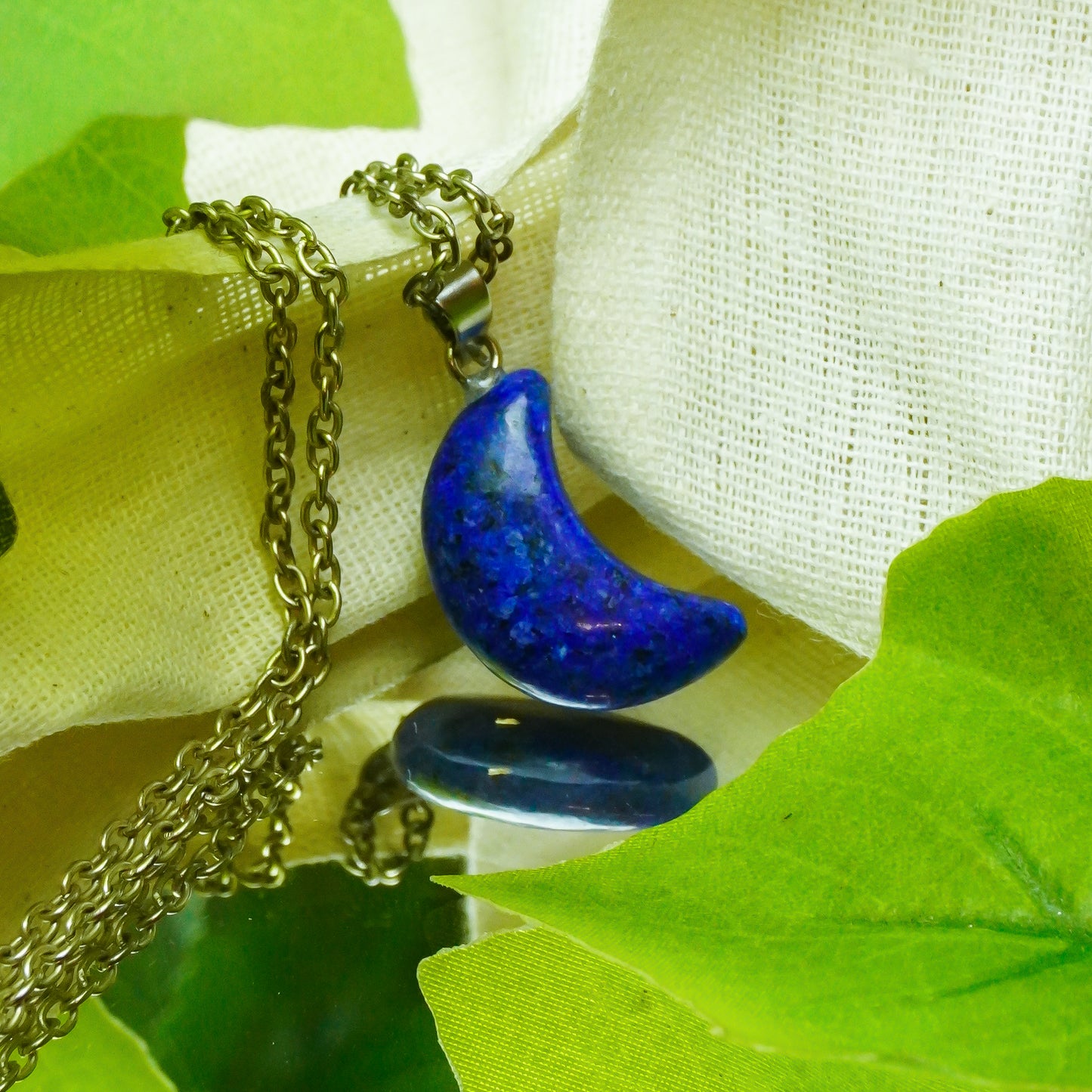 Real Lapis Lazuli Crystal Half Moon Pendant