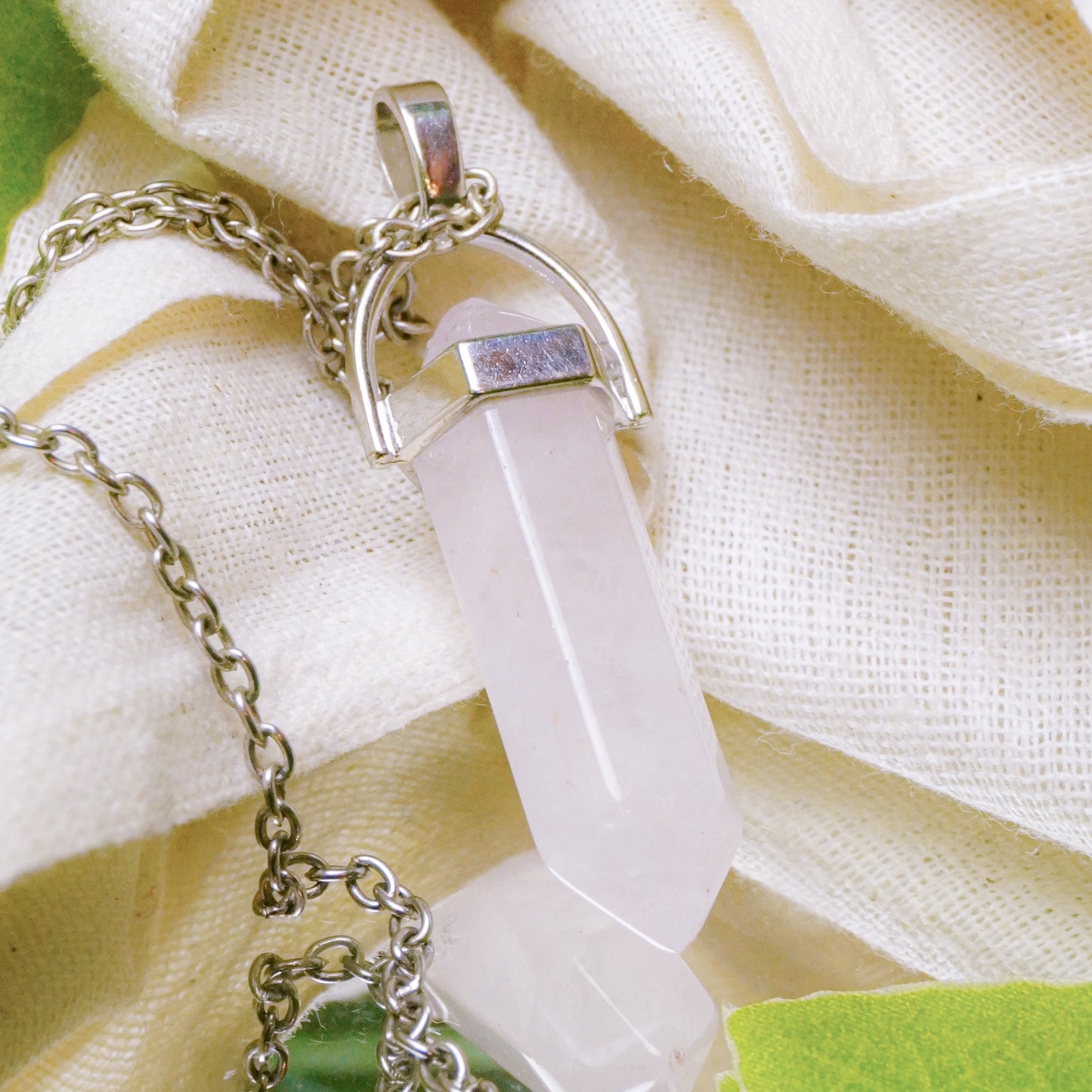 Real Rose Quartz Crystal Point Pendant
