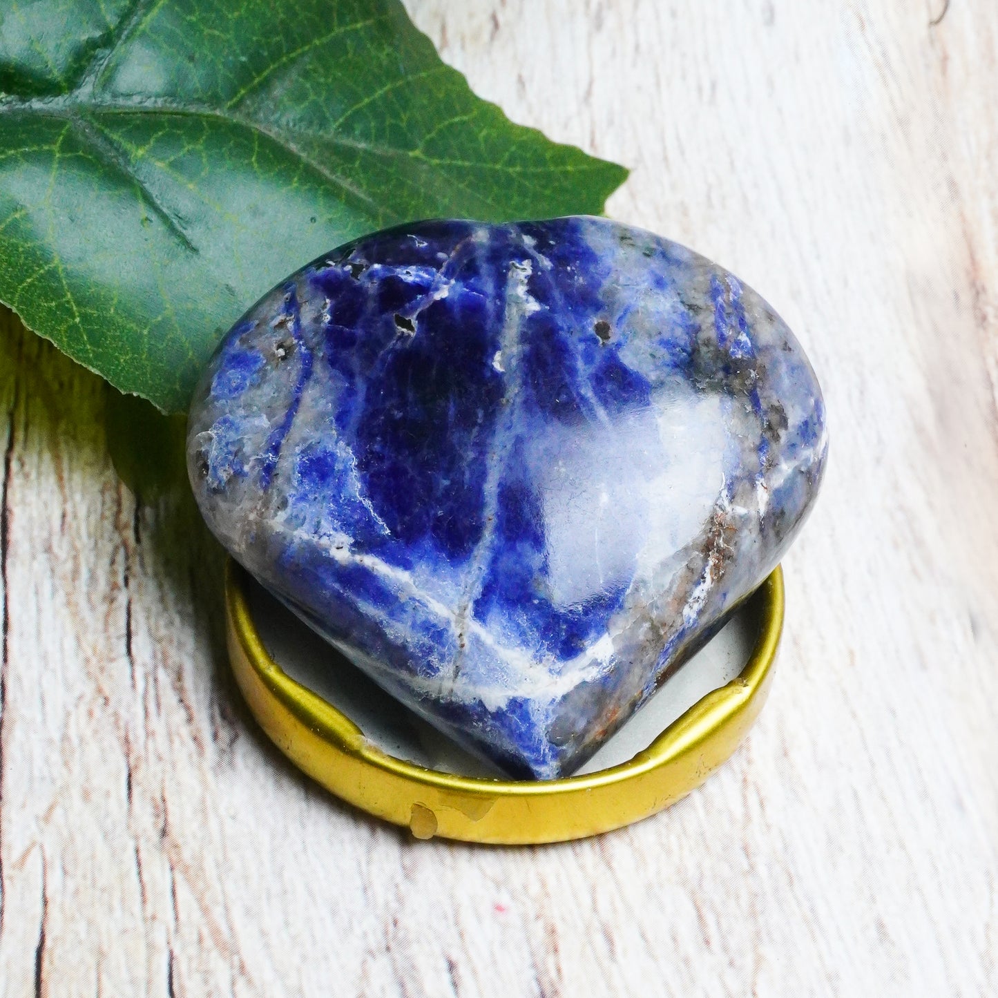 Real Sodalite Crystal Heart Palm Stone