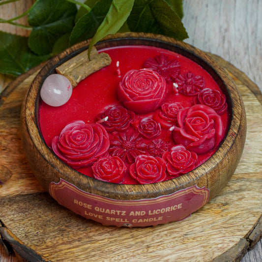"Rose Quartz And Licorice  Love And Attraction Intention Candle"