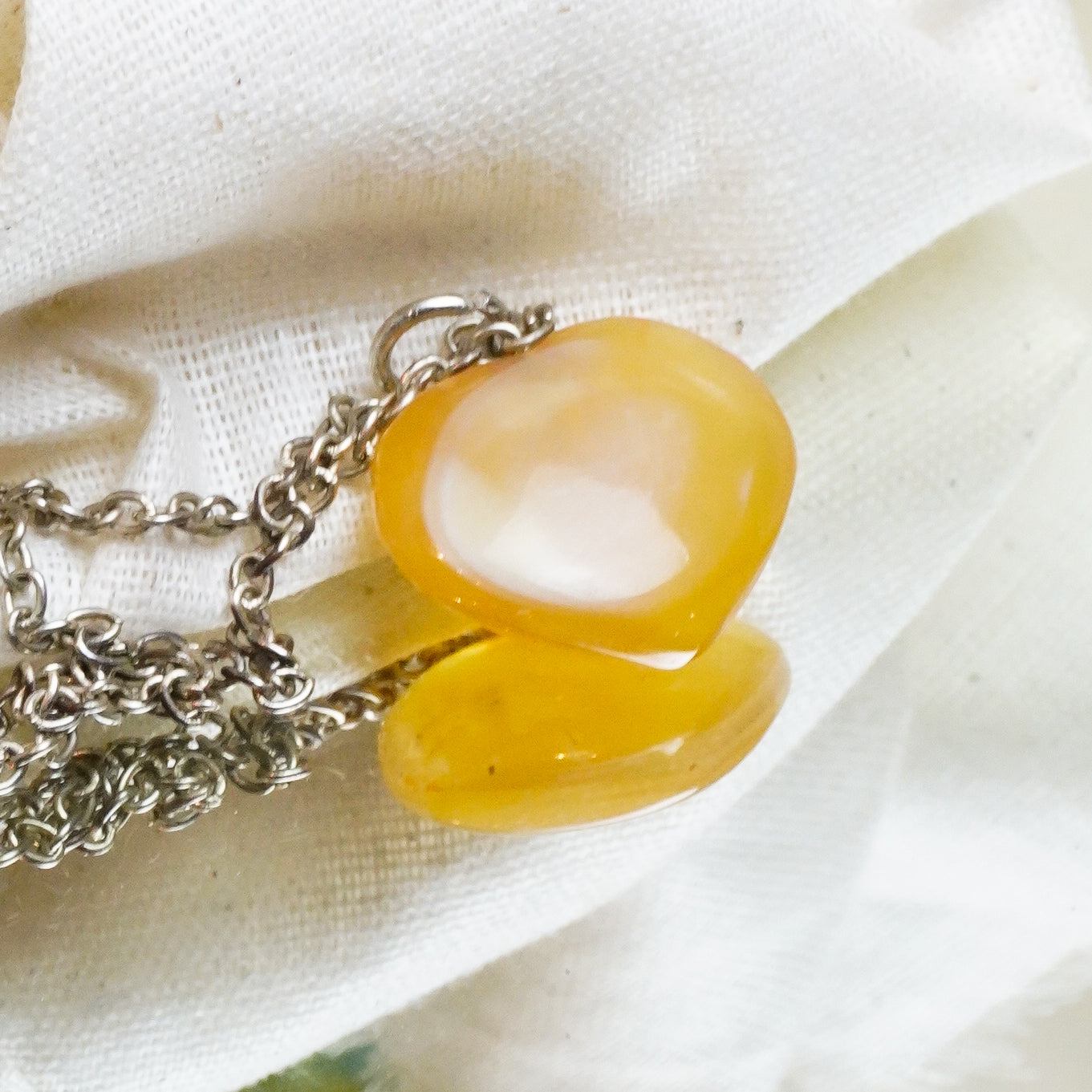 Real Yellow Agate Crystal Heart Pendant