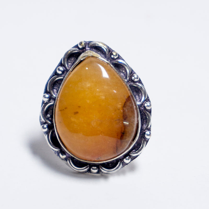 Golden Quartz Crystal Ring