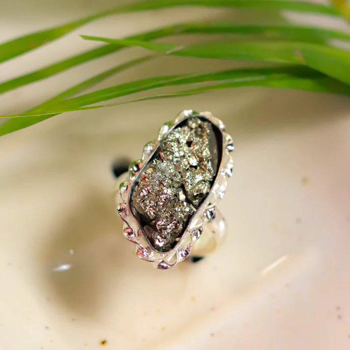 Pyrite Crystal And Stone Ring Jewellery