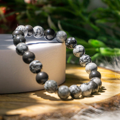 Snowflake Obsidian Crystal Bead Bracelet