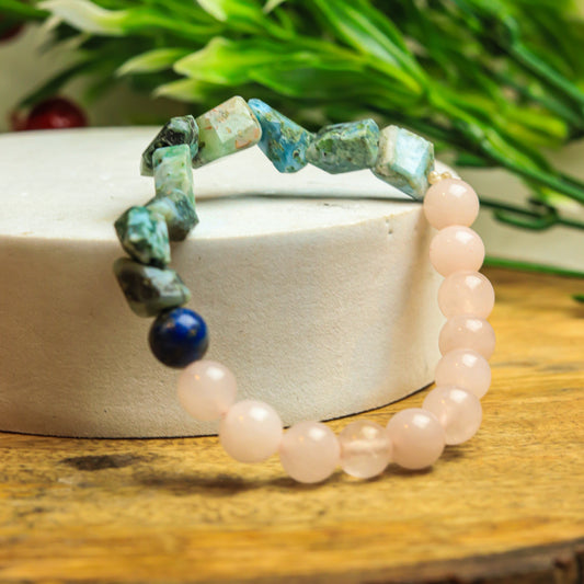Call In Love , Colossal Calm Intention Bracelet - (Larimar Crystal, Rose Quartz Crystal)