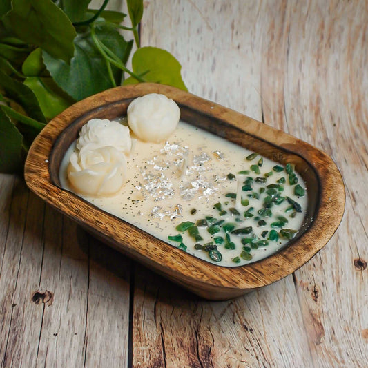 Real Festive Decor Green Aventurine Crystal Intention Candle