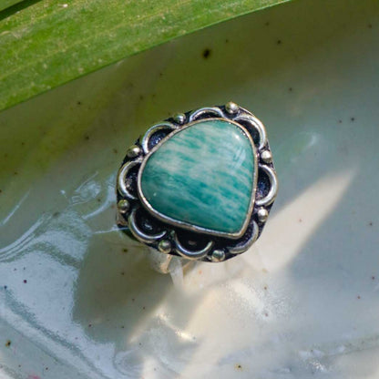 Amazonite Crystal Jewelry Ring for Meditation