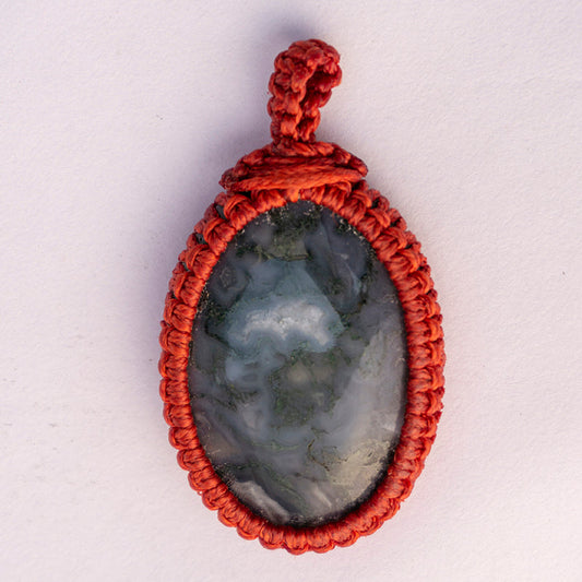 Moss Agate Crystal Crochet Pendant