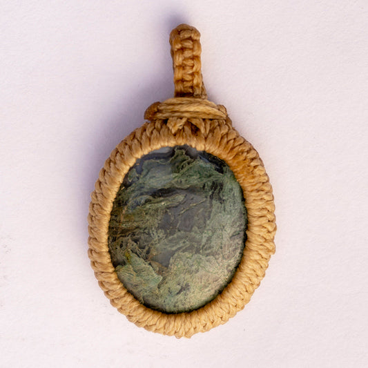 Moss Agate Crystal Crochet Pendant