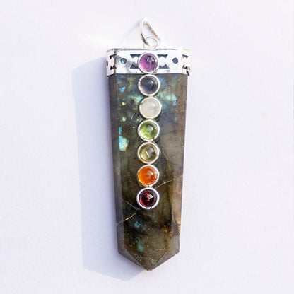 Labradorite Crystal Flat Wand Pendant