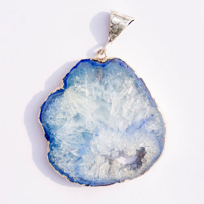 Blue Agate Crystal Slice Pendant