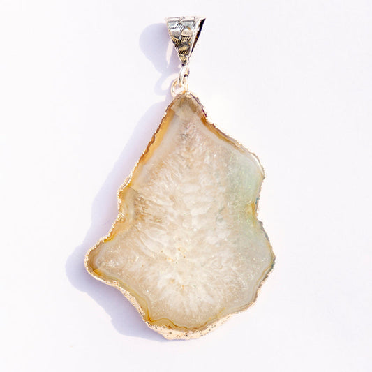 Grey Agate Crystal Slice Pendant