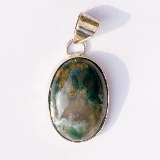 Moss Agate Crystal Oval Pendant