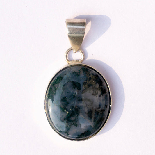 Moss Agate Crystal Round Pendant