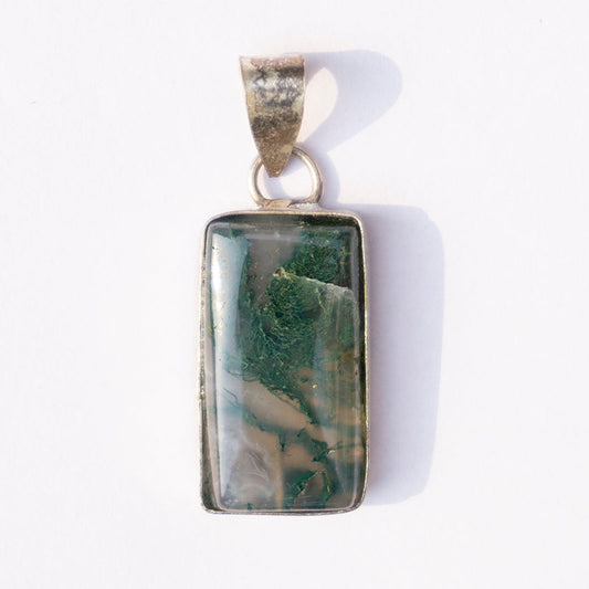 Moss Agate Crystal Rectangle Pendant