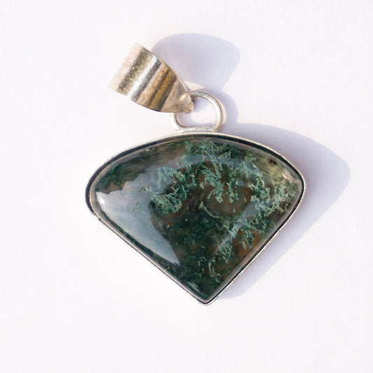 Moss Agate Crystal Triangle Pendant