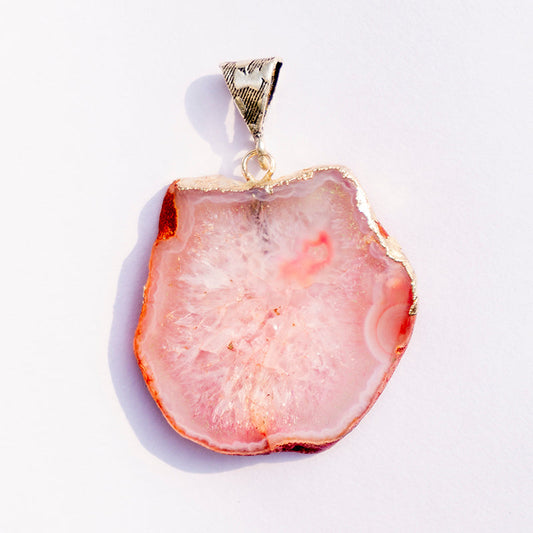 Pink Agate Crystal Slice Pendant