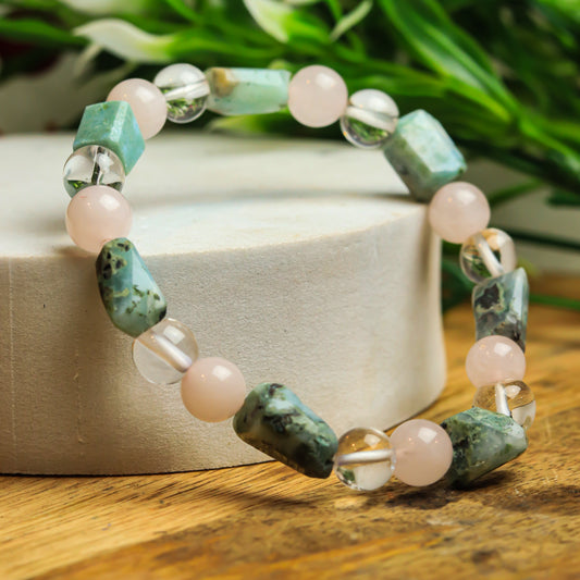Love , Peace , Self Love Intention Bracelet - (Rose Quartz Crystal , Larimar Crystal , Clear Quartz Crystal)