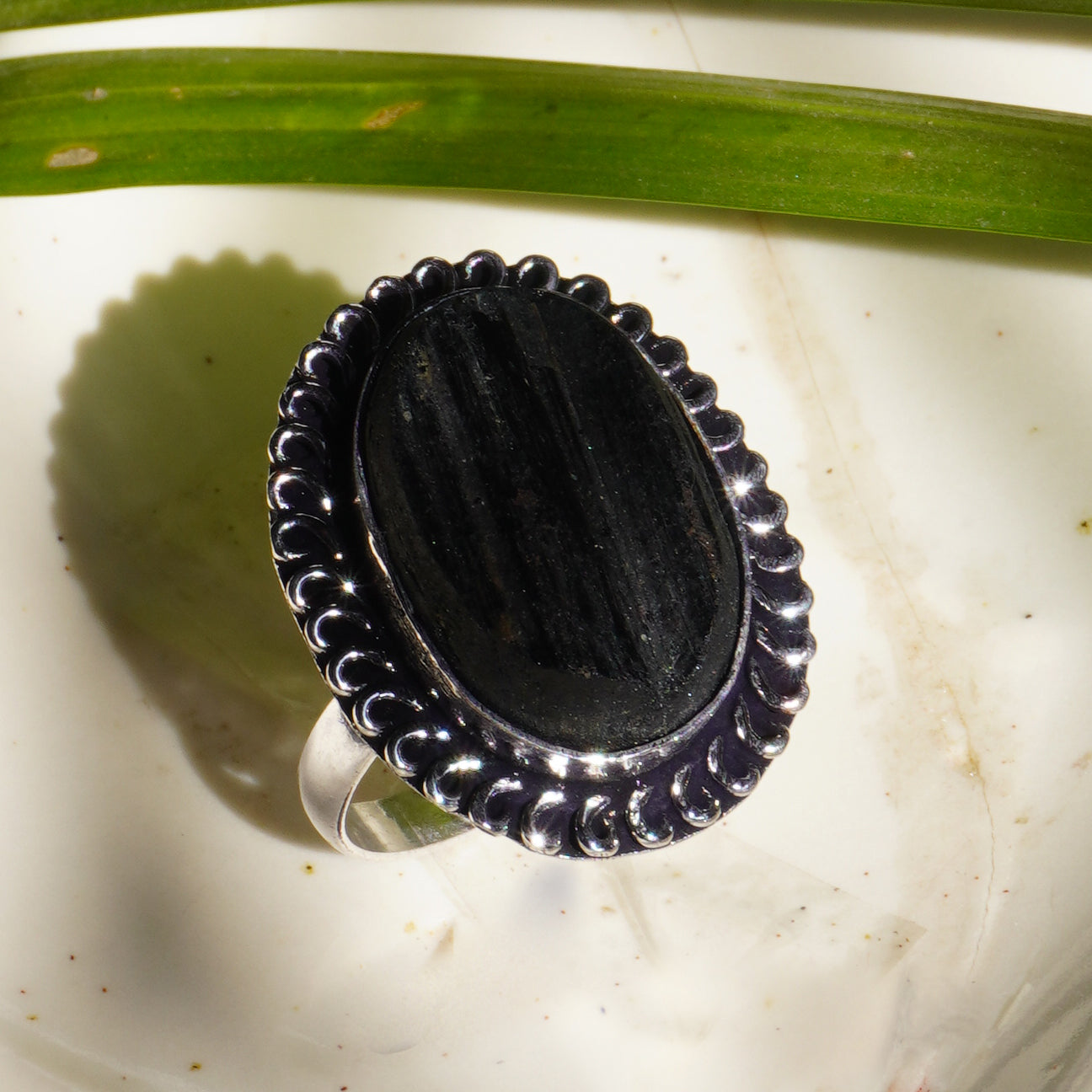 Real Black Tourmaline Crystal Ring