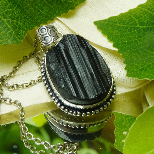 Real Black Tourmaline Crystal Fancy Pendant