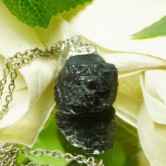 Real Black Tourmaline Crystal  Raw Pendant