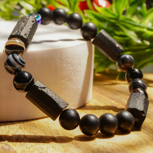 Real The Fiercely Protected One Intention Bracelet - (Sulemani Hakik Crystal,Shungite Crystal,Black Tourmaline Crystal)