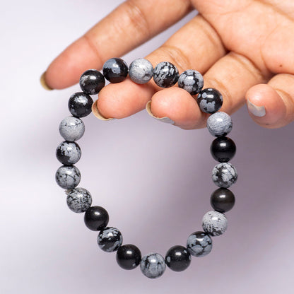Snowflake Obsidian Crystal Bead Bracelet