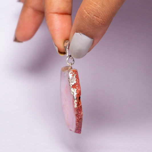 Pink Agate Crystal Slice Pendant
