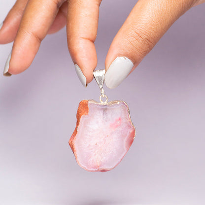 Pink Agate Crystal Slice Pendant