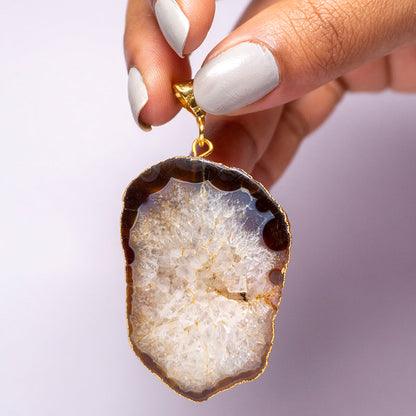 Brown Agate Crystal Slice Pendant