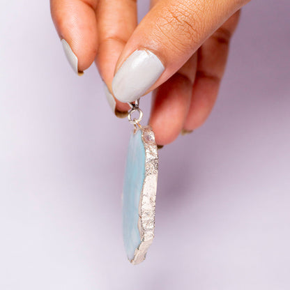 Blue Agate Crystal Slice Pendant