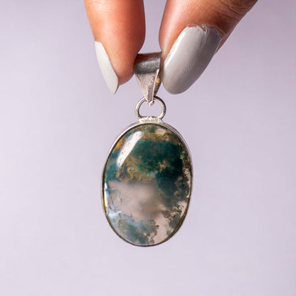 Moss Agate Crystal Oval Pendant