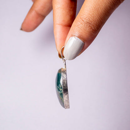 Moss Agate Crystal Oval Pendant