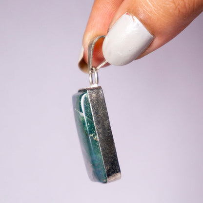 Moss Agate Crystal Rectangle Pendant