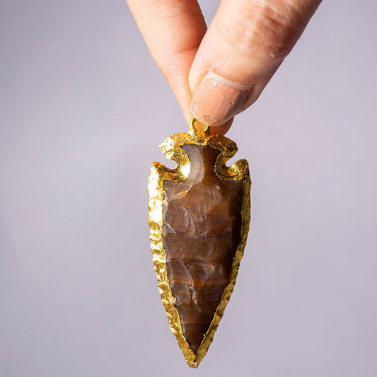 Red Carnelian Crystal Flat Arrowhead Pendant