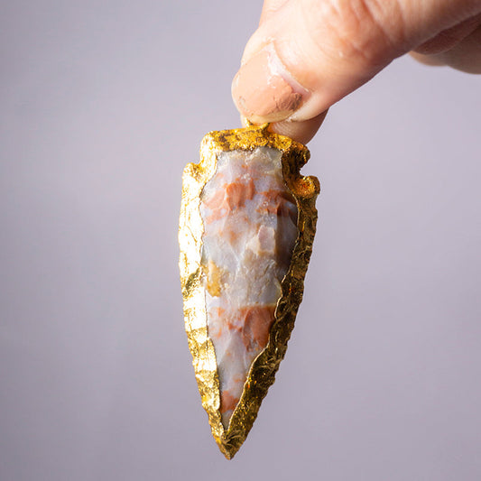 Crazy Lace Agate Crystal Arrowhead Pendant