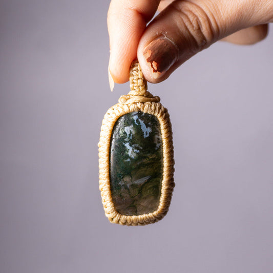 Moss Agate Crystal And Stone Necklace Crochet Pendant Jewellery
