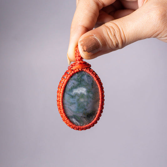 Moss Agate Crystal Crochet Pendant