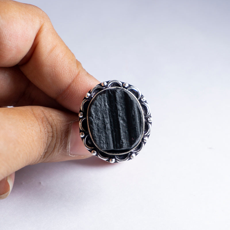 Black Tourmaline Crystal Ring