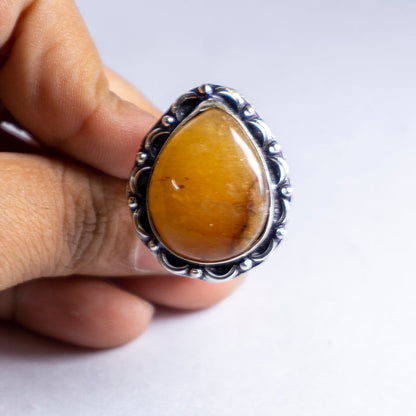 Golden Quartz Crystal Ring