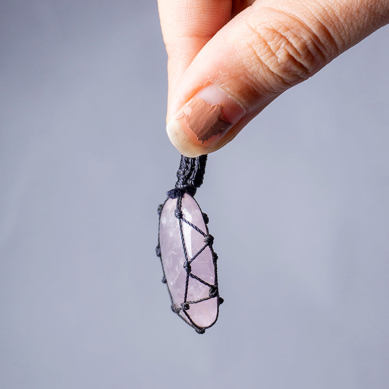 Rose Quartz Crystal Crochet Pendant