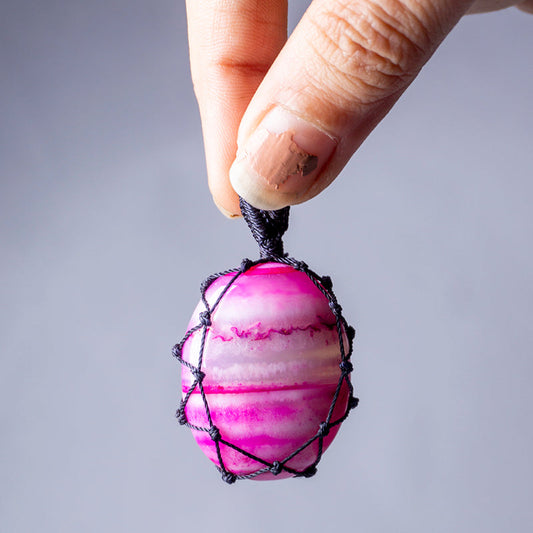 Pink Onyx Crystal Crochet Pendant