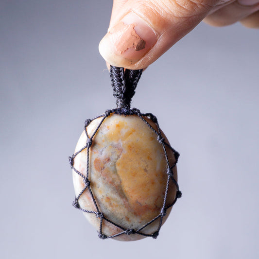 Crazy Lace Agate Crystal Crochet Pendant