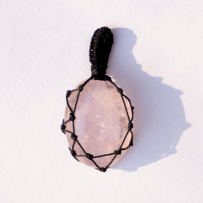 Rose Quartz Crystal Crochet Pendant