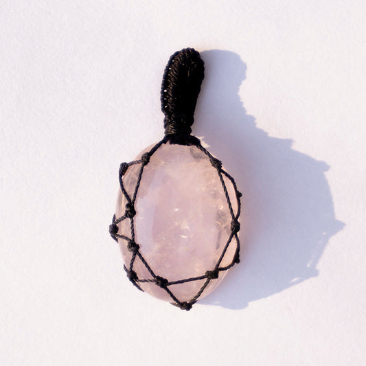 Rose Quartz Crystal Crochet Pendant