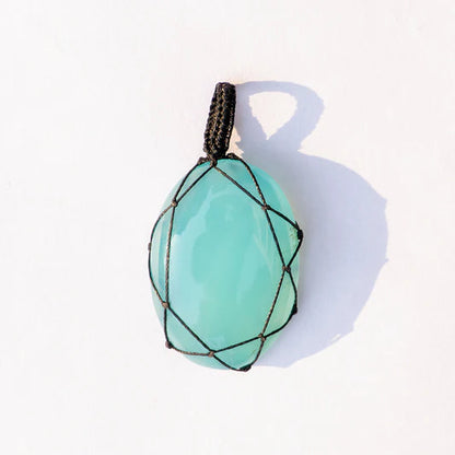 Aqua Onyx Crystal And Stone Necklace Crochet Pendant Jewellery