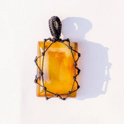 Yellow Onyx Crystal And Stone Necklace Crochet Pendant Jewellery