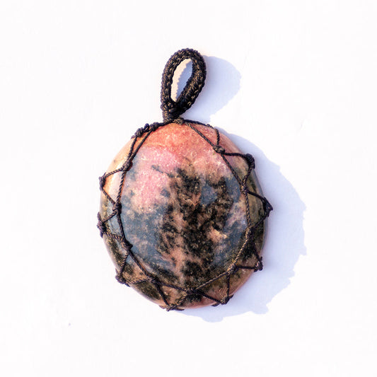 Rhodonite Crystal Crochet Pendant