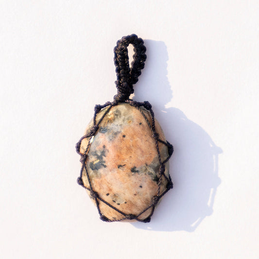 Rhodonite Crystal Crochet Pendant