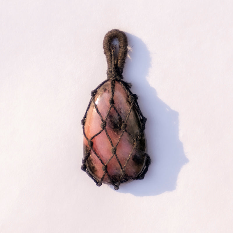 Rhodonite Crystal Crochet Pendant